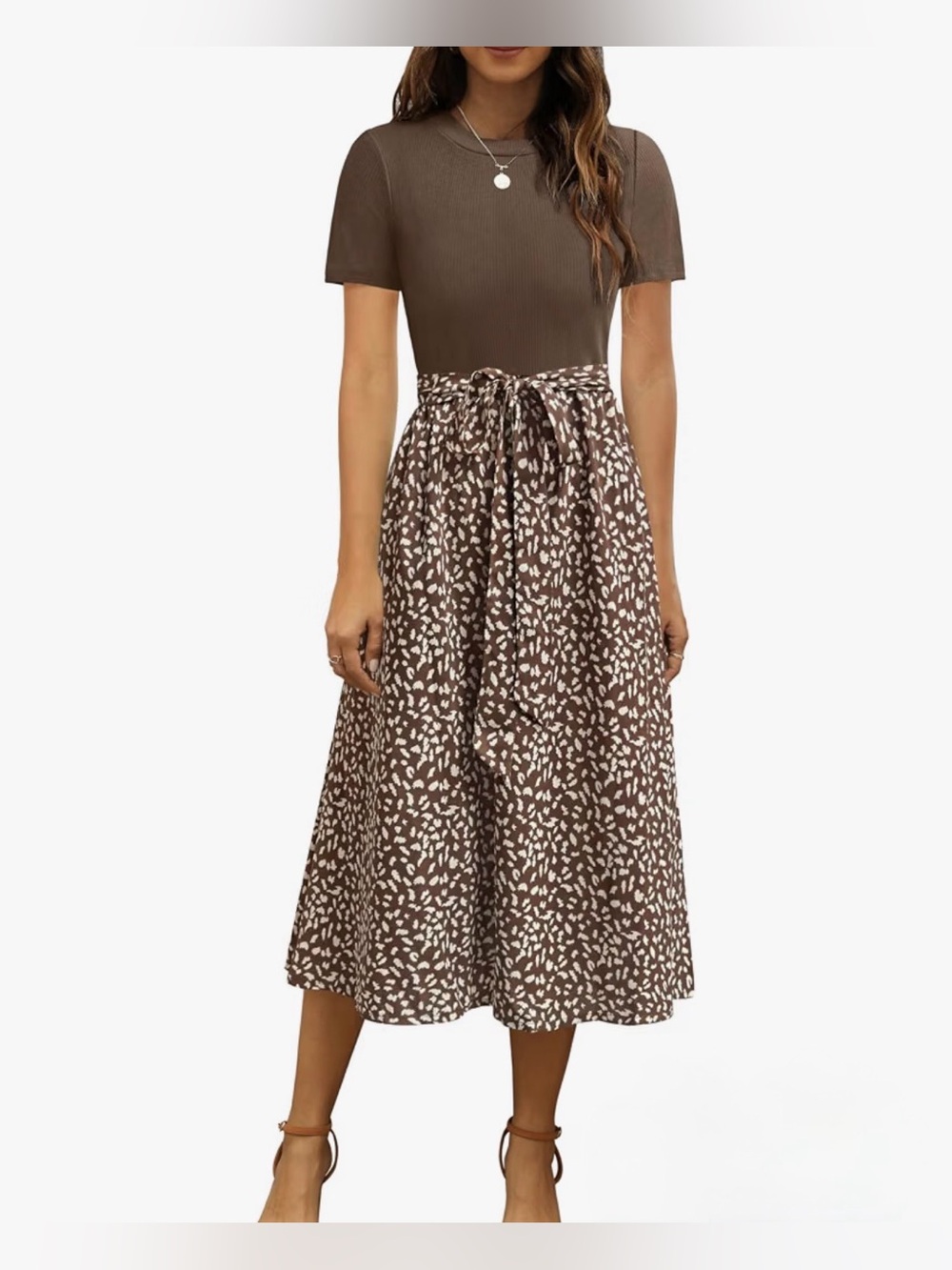 EEUC ZATTCAS Brown Ribbed Belted Midi Dress Pockets Size L 12-14 Sold Out